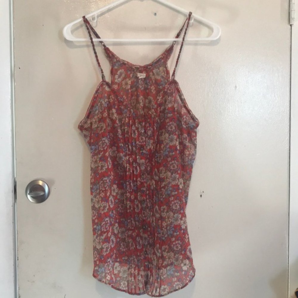 Aerie floral button down ruffle racerback tank with braided adjustable straps - Picture 6 of 8